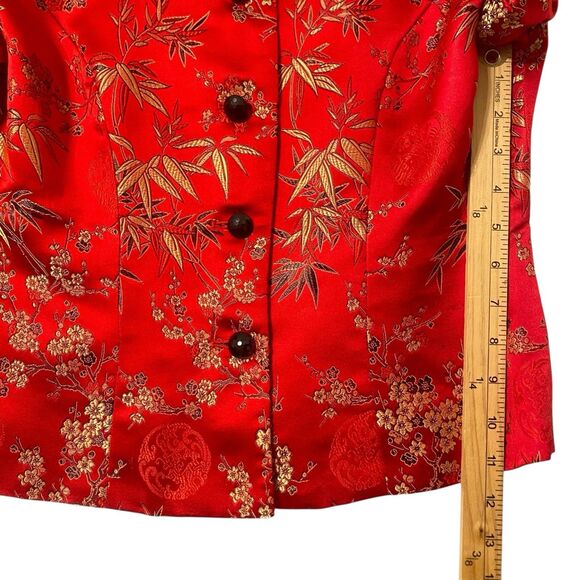 Oriental Silk Red Jacket Women S Button Up Crop Brocade Asian Chinese Dress Barn - Picture 8 of 11